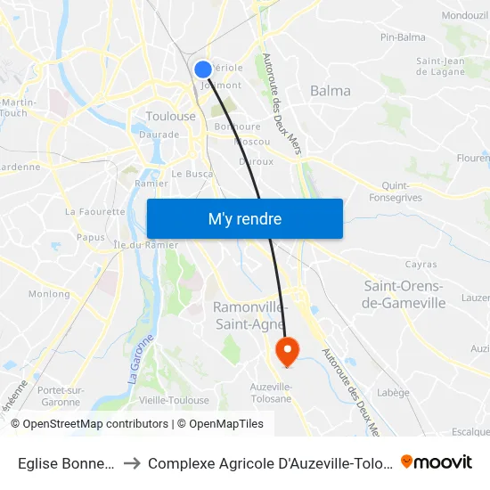 Eglise Bonnefoy to Complexe Agricole D'Auzeville-Tolosane map