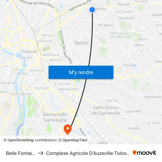 Belle Fontaine to Complexe Agricole D'Auzeville-Tolosane map