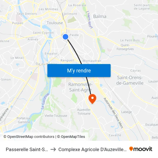 Passerelle Saint-Sauveur to Complexe Agricole D'Auzeville-Tolosane map