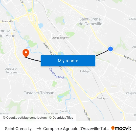Saint-Orens Lycée to Complexe Agricole D'Auzeville-Tolosane map