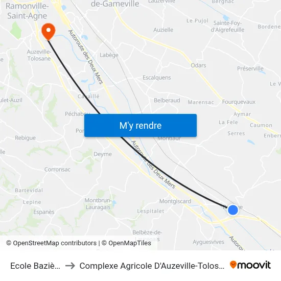 Ecole Baziège to Complexe Agricole D'Auzeville-Tolosane map