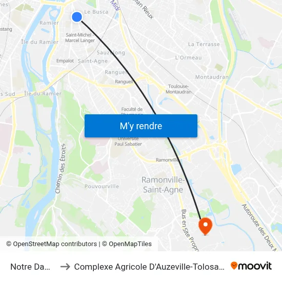 Notre Dame to Complexe Agricole D'Auzeville-Tolosane map