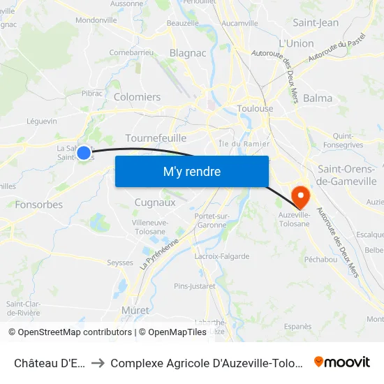 Château D'Eau to Complexe Agricole D'Auzeville-Tolosane map