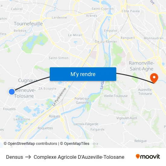 Densus to Complexe Agricole D'Auzeville-Tolosane map