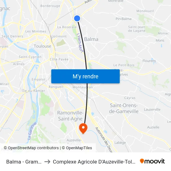 Balma - Gramont to Complexe Agricole D'Auzeville-Tolosane map