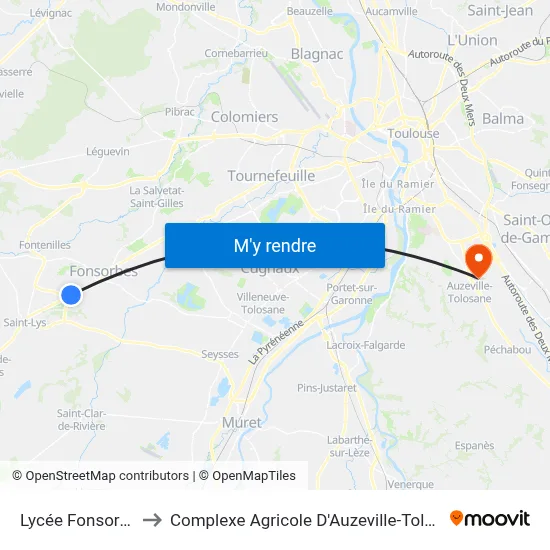 Lycée Fonsorbes to Complexe Agricole D'Auzeville-Tolosane map