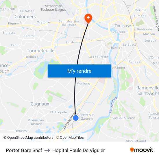 Portet Gare Sncf to Hôpital Paule De Viguier map