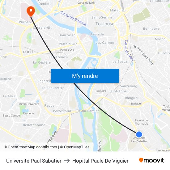 Université Paul Sabatier to Hôpital Paule De Viguier map