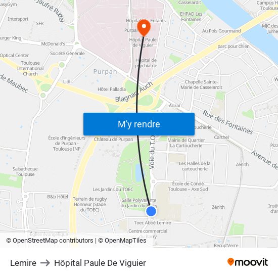 Lemire to Hôpital Paule De Viguier map