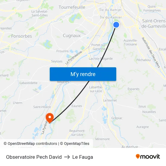 Observatoire Pech David to Le Fauga map