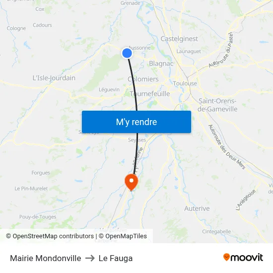 Mairie Mondonville to Le Fauga map