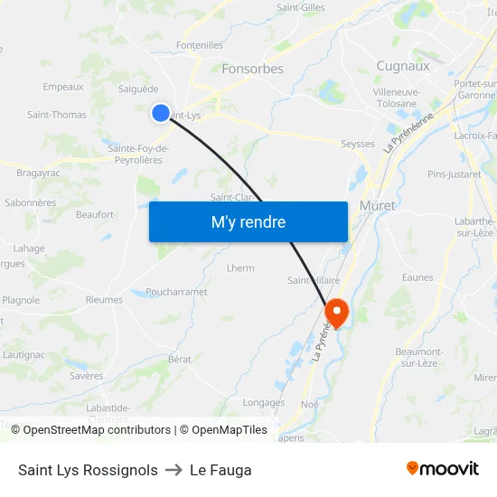 Saint Lys Rossignols to Le Fauga map
