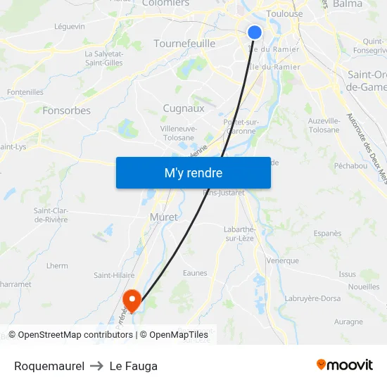 Roquemaurel to Le Fauga map
