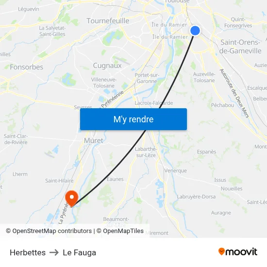 Herbettes to Le Fauga map