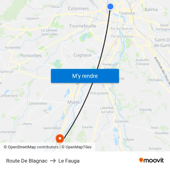 Route De Blagnac to Le Fauga map