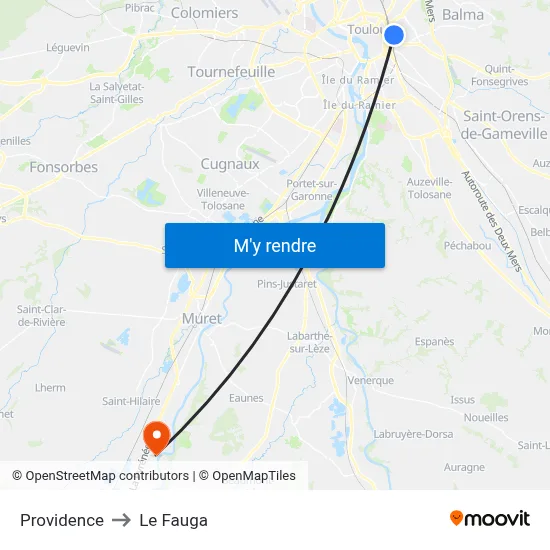 Providence to Le Fauga map
