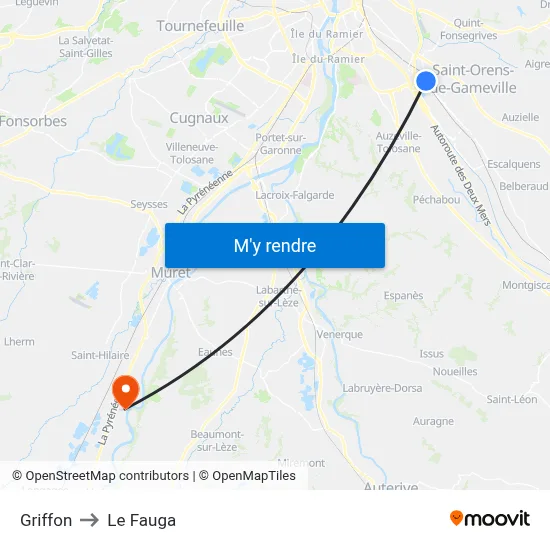 Griffon to Le Fauga map