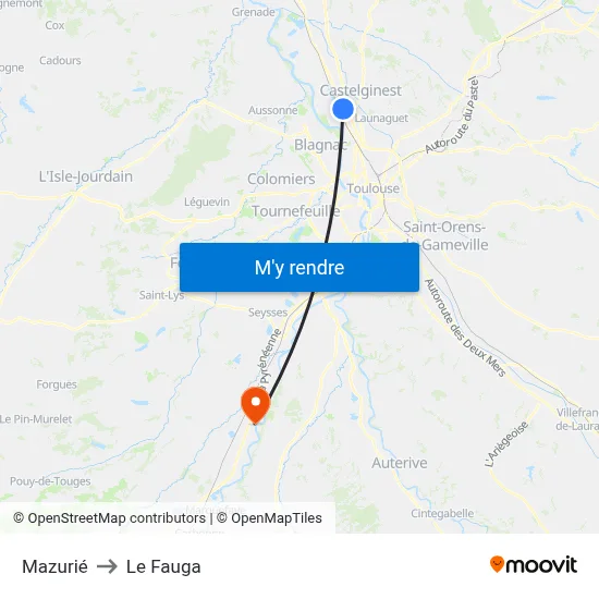 Mazurié to Le Fauga map