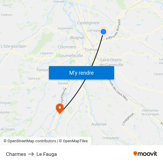 Charmes to Le Fauga map