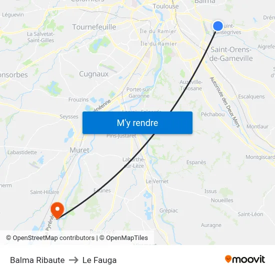 Balma Ribaute to Le Fauga map