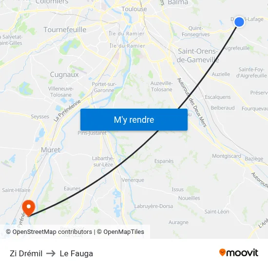 Zi Drémil to Le Fauga map