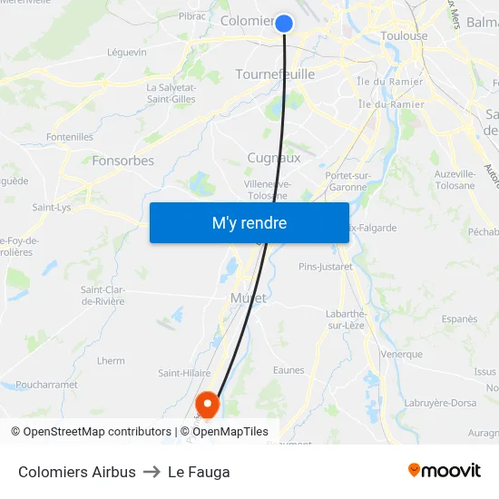 Colomiers Airbus to Le Fauga map