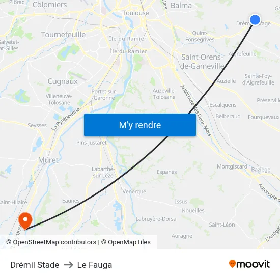 Drémil Stade to Le Fauga map