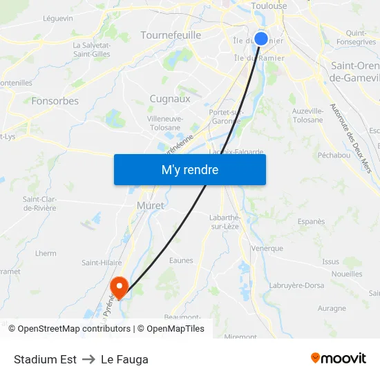 Stadium Est to Le Fauga map