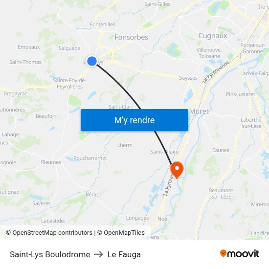 Saint-Lys Boulodrome to Le Fauga map