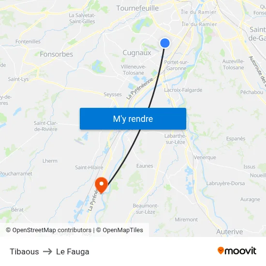 Tibaous to Le Fauga map
