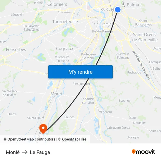 Monié to Le Fauga map