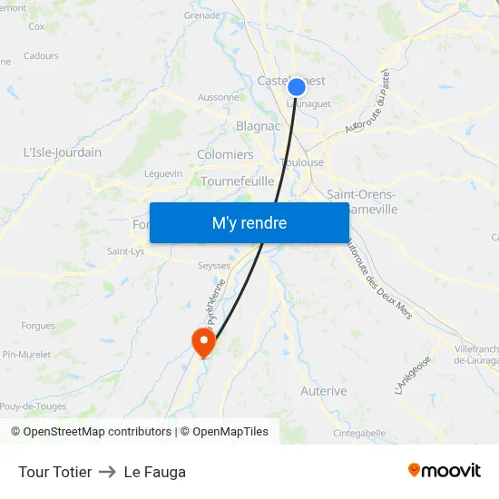 Tour Totier to Le Fauga map
