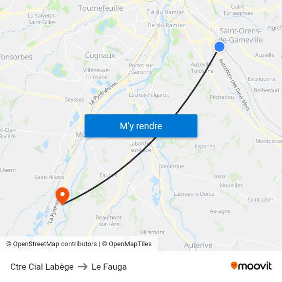Ctre Cial Labège to Le Fauga map
