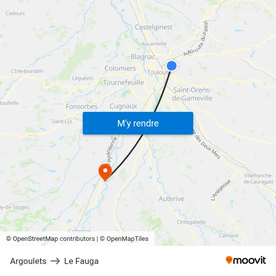 Argoulets to Le Fauga map