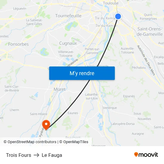 Trois Fours to Le Fauga map