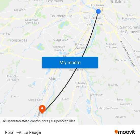 Féral to Le Fauga map