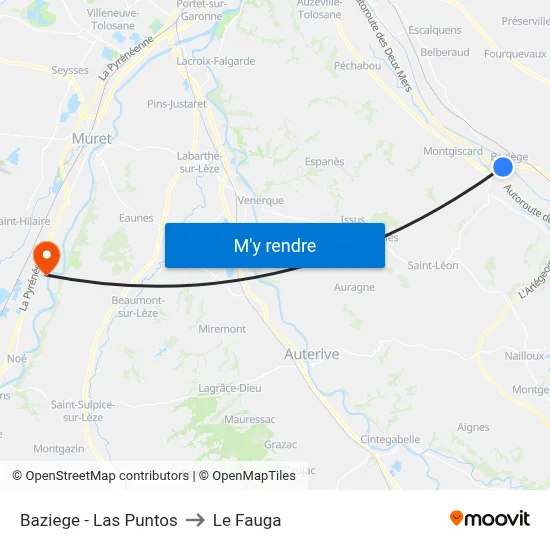 Baziege - Las Puntos to Le Fauga map