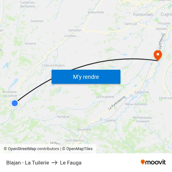 Blajan - La Tuilerie to Le Fauga map