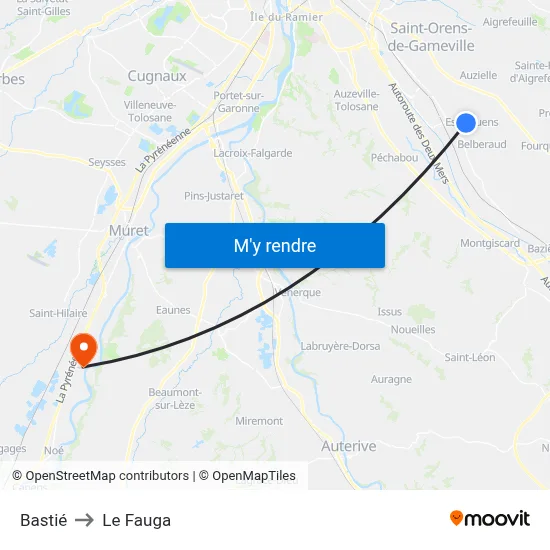 Bastié to Le Fauga map