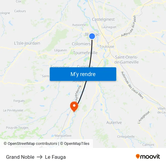 Grand Noble to Le Fauga map