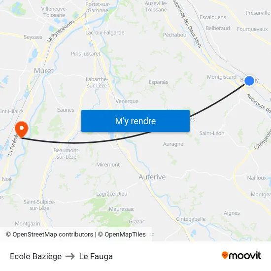 Ecole Baziège to Le Fauga map
