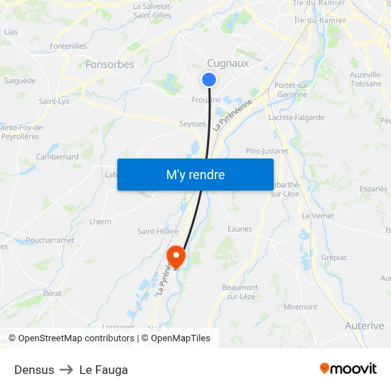 Densus to Le Fauga map