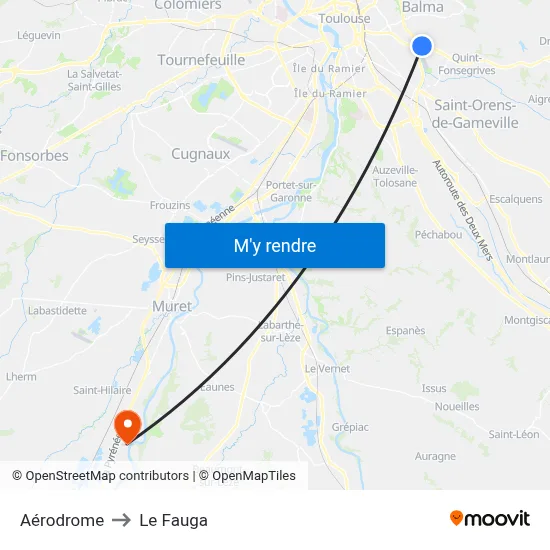 Aérodrome to Le Fauga map