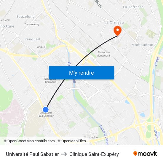 Université Paul Sabatier to Clinique Saint-Exupéry map