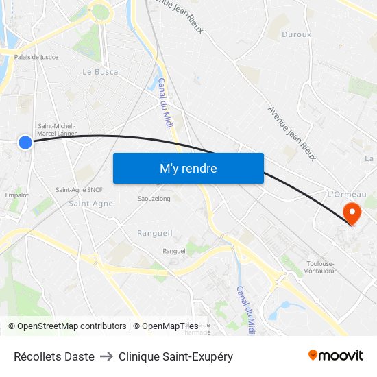 Récollets Daste to Clinique Saint-Exupéry map