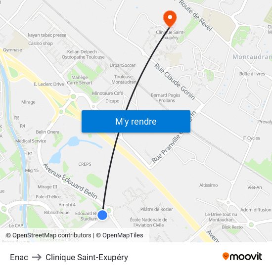 Enac to Clinique Saint-Exupéry map