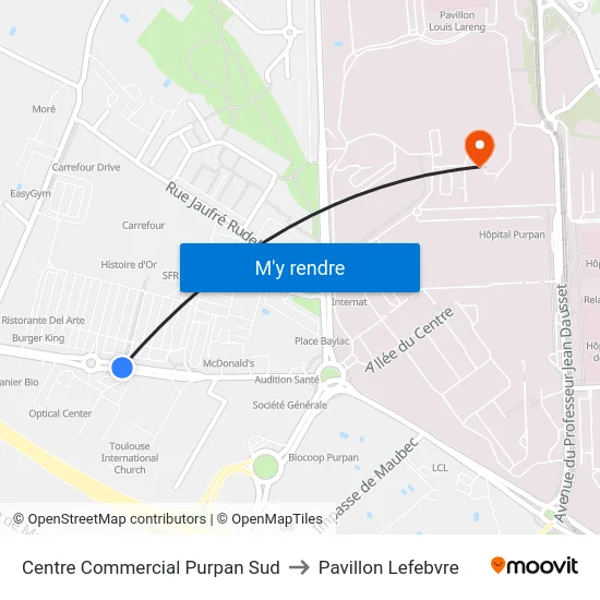 Centre Commercial Purpan Sud to Pavillon Lefebvre map