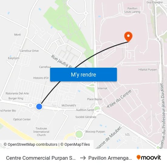 Centre Commercial Purpan Sud to Pavillon Armengaud map