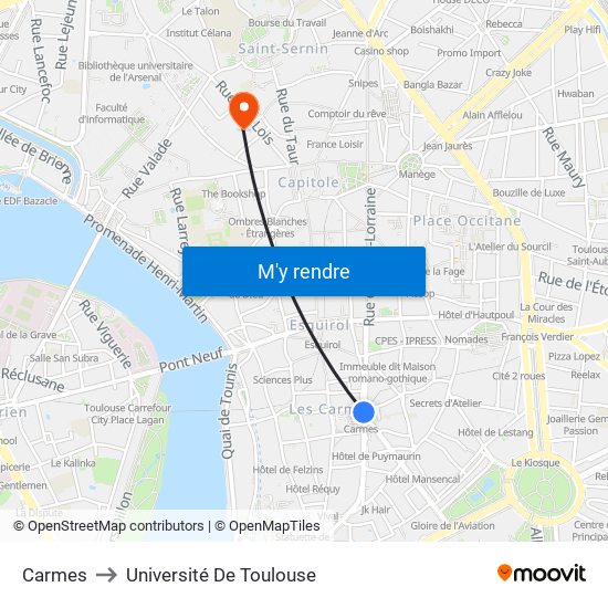Carmes to Université De Toulouse map