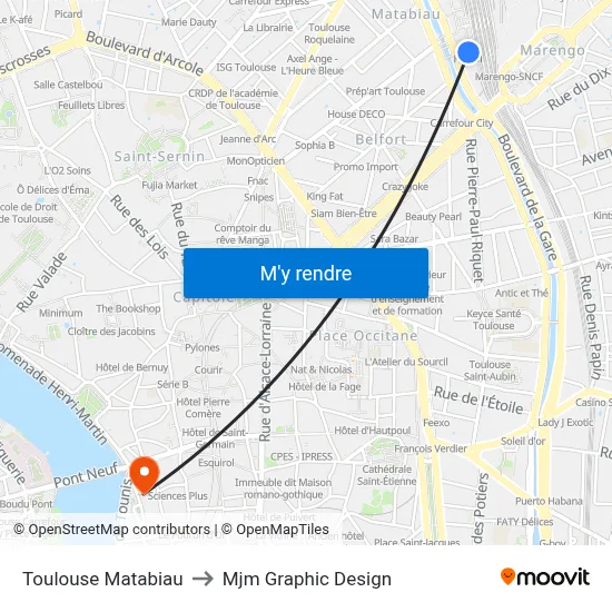 Toulouse Matabiau to Mjm Graphic Design map